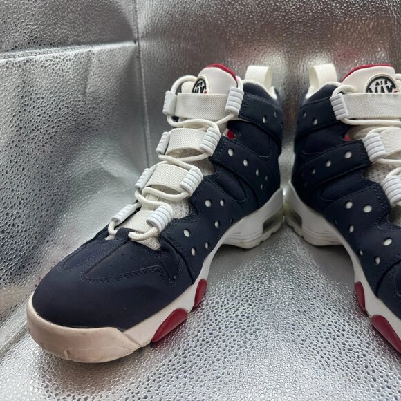 Sz 10 Nike Air Max 2 Mens Blue White High Top Lace Up Basketball Sneakers - Picture 4 of 10